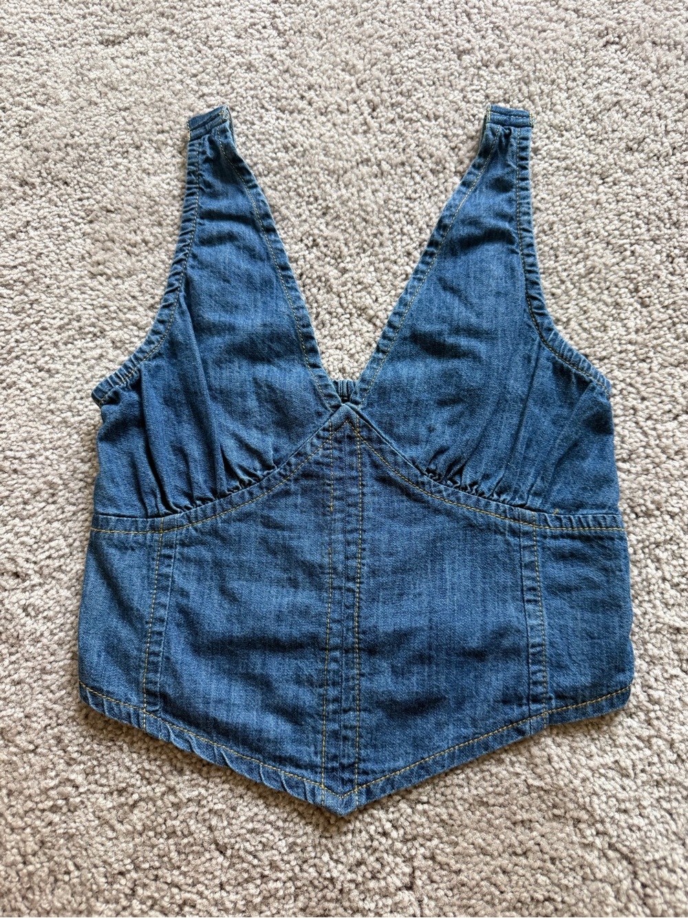 Denim V-Neck Cropped Tank Top - Blue